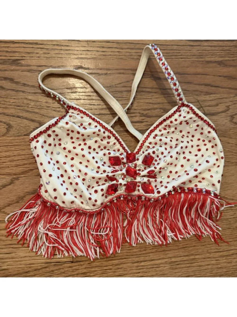 Kelle Large Child Red White Competition Dance Costume Fringe Tap Jazz Custom